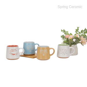 15OZ Pet Ball Mug Stoneware sesame glaze with silk screen