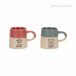 12OZ Pet Ball Mug Stoneware Double-bursting(reactive glaze,color glaze)and sesame glaze with decal