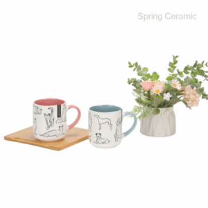 11OZ Pet Straight Mug Stoneware color glaze inside matt white outside with silk screen