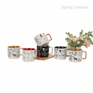 11OZ Pet Stacked Mug Stoneware color glaze with silk screen&decal