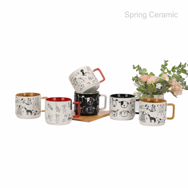 11OZ Pet Stacked Mug Stoneware color glaze with silk screen&decal