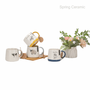 13OZ Pet Embossed Ball Mug New Bone china color glaze handle with decal