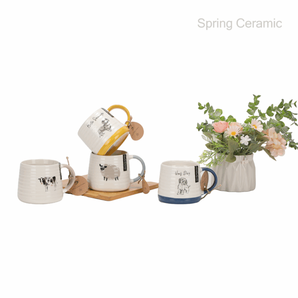 13OZ Pet Embossed Ball Mug New Bone china color glaze handle with decal