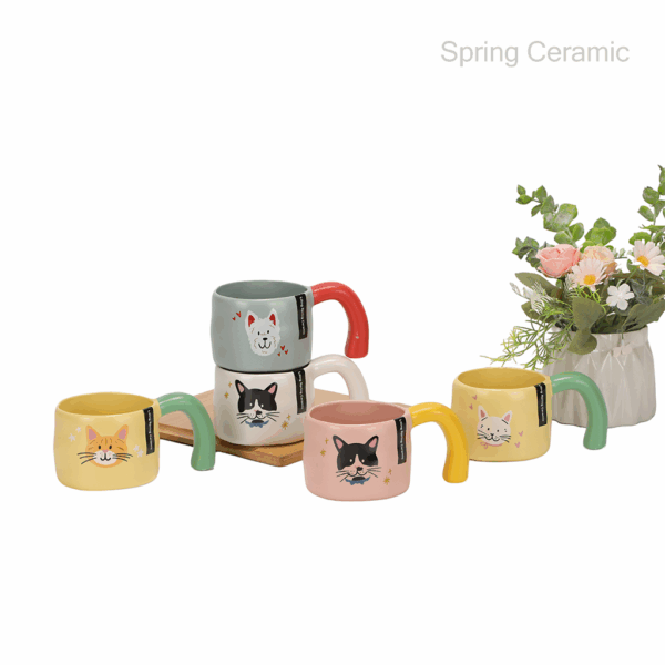 10OZ Pet Mug New Bone china Embossed color glaze with decal