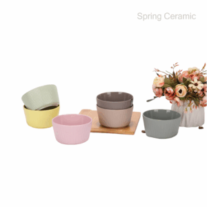 410ml embossed V-shaped bowl glossy color glaze inside matt outside