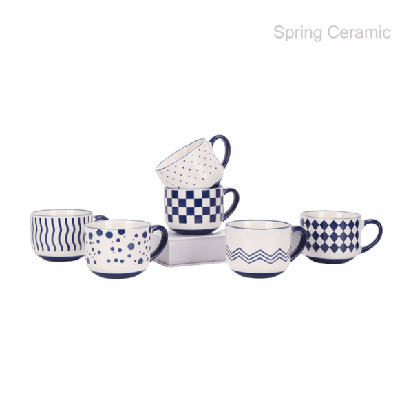 13OZ soup mug New bone china white body with color glaze rim&foot&&handle with high-temperature decal