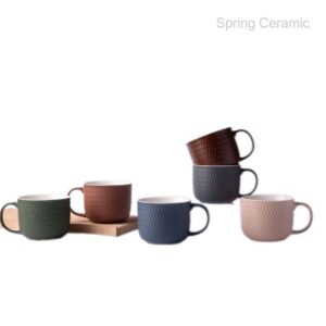 Embossed Color Glaze Ceramic Soup Mug