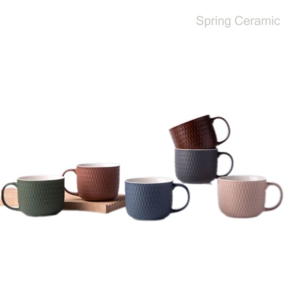 Embossed Color Glaze Ceramic Soup Mug