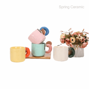 15OZ embossed color glaze mug with thick handle