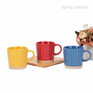 13OZ embossed mug double color glaze glossy inside matt outside