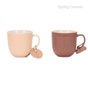 12OZ embossed mug with stripe design color glaze