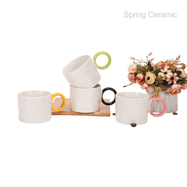 12oz embossed mug white body color glaze handle