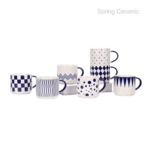 12OZ stacked mug New bone china white body with color glaze rim&foot&&handle with high-temperature decal