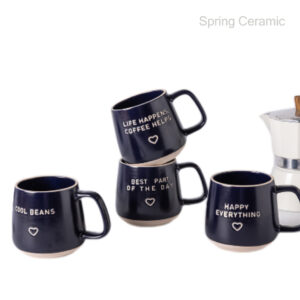 Dark blue glazed color silk design mug
