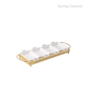 Ceramic Bowls with Gold Trays,set for 4