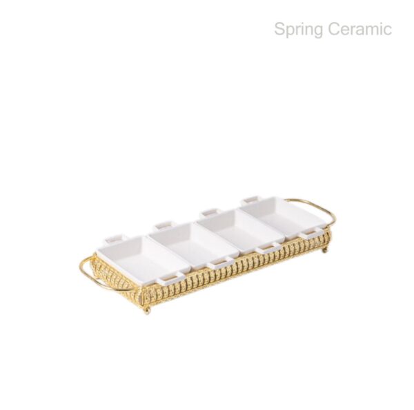 Ceramic Bowls with Gold Trays,set for 4
