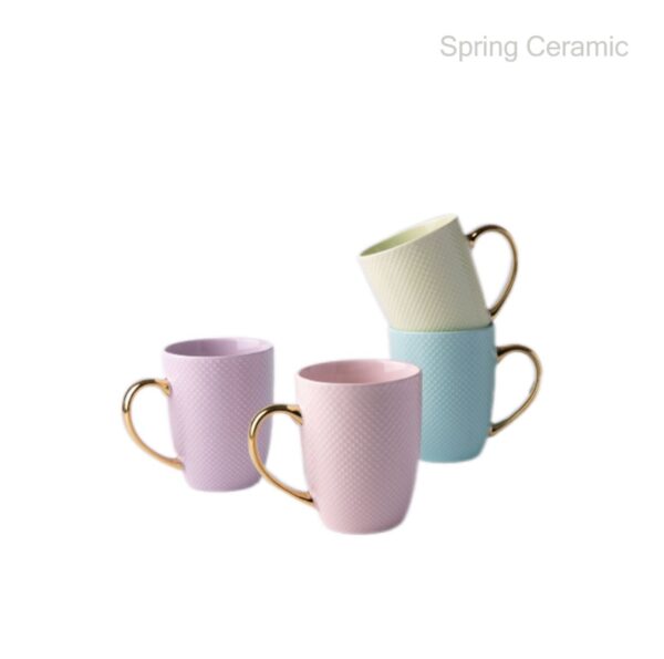 Embossed Color Glaze Ceramic Mug With Gold Handle - Image 2