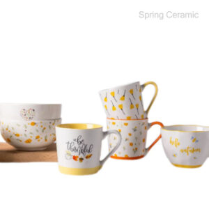 Mug & bowl with Autumn flower and leaf design