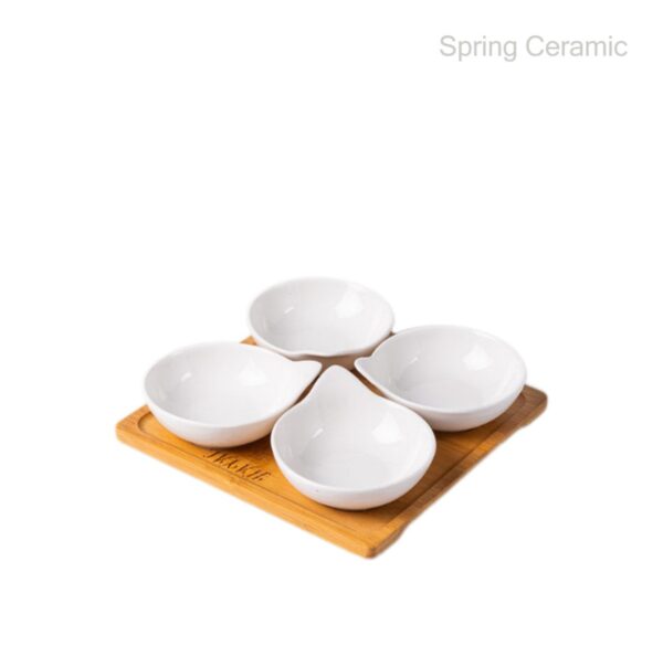 "white and black"series dish set for4 with bamboo tray - Image 2