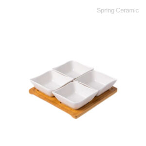 "white and black"series dish set for4 with bamboo tray