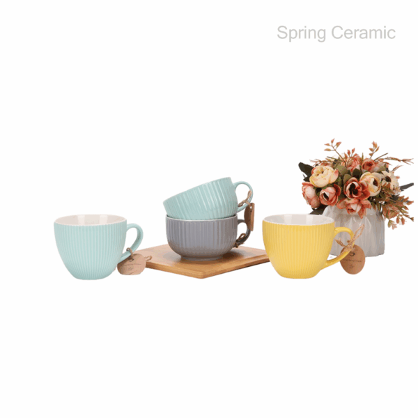 embossed soup mug with different shape color glaze large volume