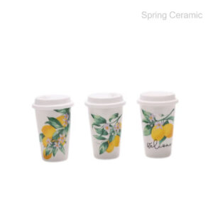 lemon design travel mug with silicone lid