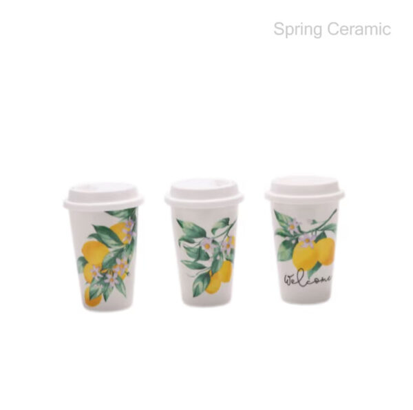 lemon design travel mug with silicone lid