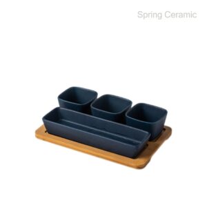 Modern Appetizer and Condiment Server with 3,4 Serving Dishes and a Bamboo Serving