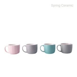 Embossed Color Glaze Ceramic Soup Mug