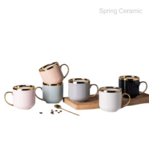 Color glazed mug with electroplate rim and handle
