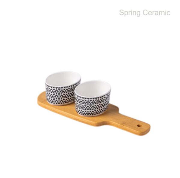 "white and black"series dish set with bamboo tray - Image 2