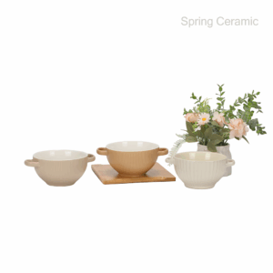 15OZ embossed bowl with doule-ear color glaze with different design