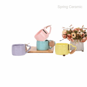 10OZ embossed mug color glaze&sesame with"Heart-shaped" handle