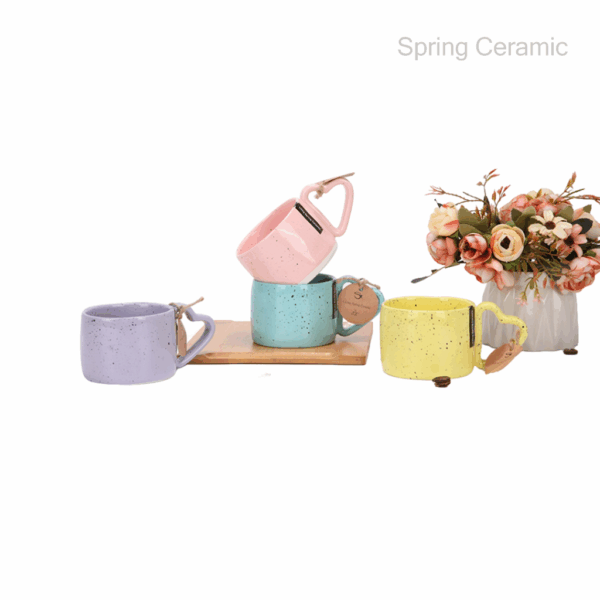 10OZ embossed mug color glaze&sesame with"Heart-shaped" handle