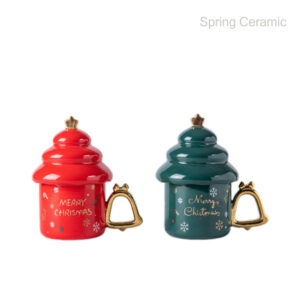 Christmas Tree shape mug with electroplate lid and handle