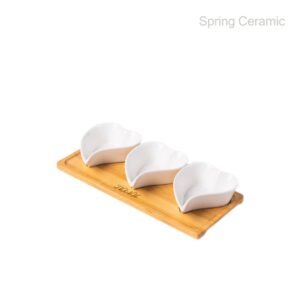 "white and black"series dish set with bamboo tray