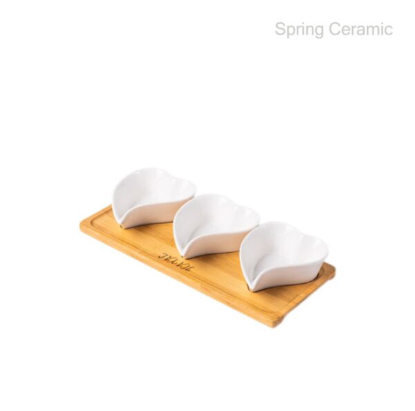 "white and black"series dish set with bamboo tray