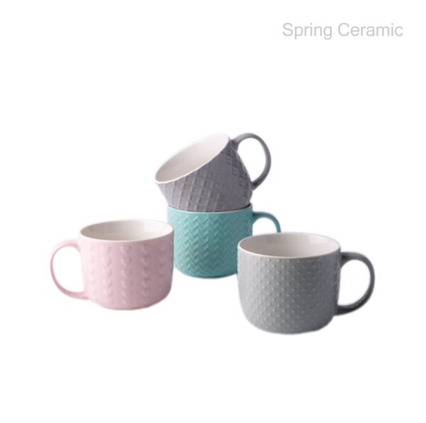 Embossed Color Glaze Ceramic Soup Mug - Image 2