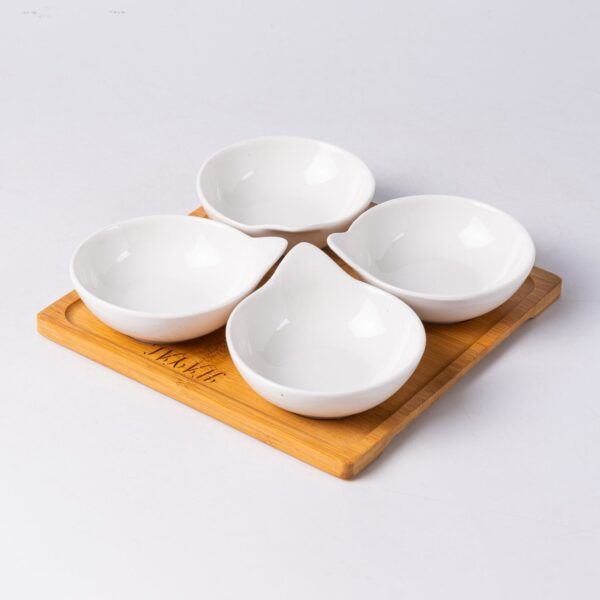 Ceramic Dipping Bowls with Bamboo Trays - Image 3