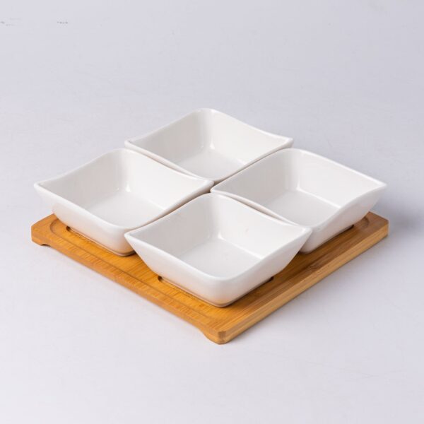 Ceramic Dipping Bowls with Bamboo Trays - Image 2