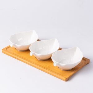 Ceramic Dipping Bowls with Bamboo Trays