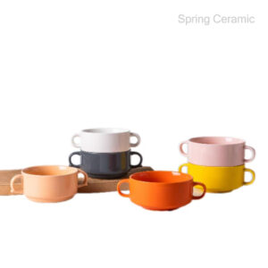 Color glazed double ear soup bowl ,pet bowls