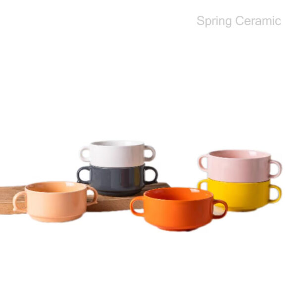 Color glazed double ear soup bowl ,pet bowls