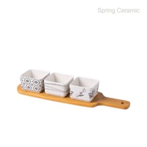 "white and black"series dish set with bamboo tray