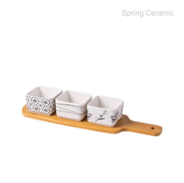 "white and black"series dish set with bamboo tray