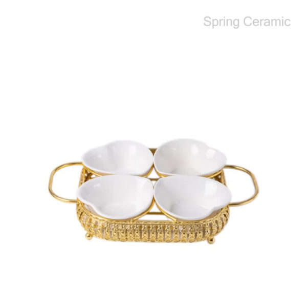 Ceramic Bowls with Gold Trays,set for 4 - Image 2