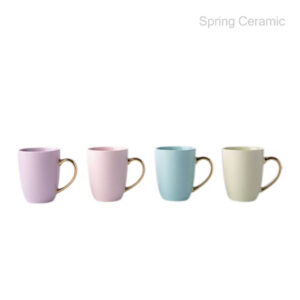 Embossed Color Glaze Ceramic Mug With Gold Handle