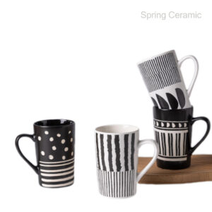 White and black big capacity silk design mug