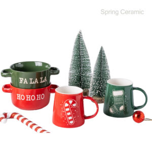 Spring color glazed double ear bowl and mug set
