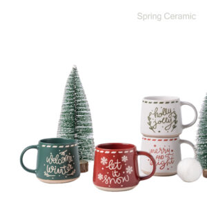 Christmas color glazed silk design mug with rough bottom